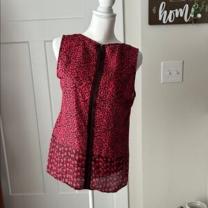 Liz Claiborne Red and Black Patterned Blouse